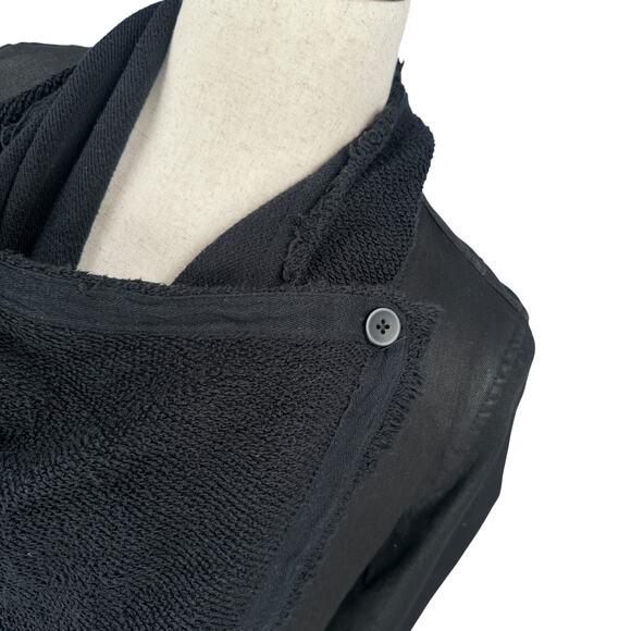 Free People Drape Front Moto Jacket Women’s 8 Black Denim Cotton Long Sleeve - Picture 3 of 11